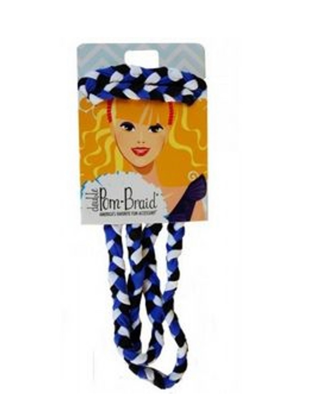 Pom-Braid Braided Headband in Blue, Black & White